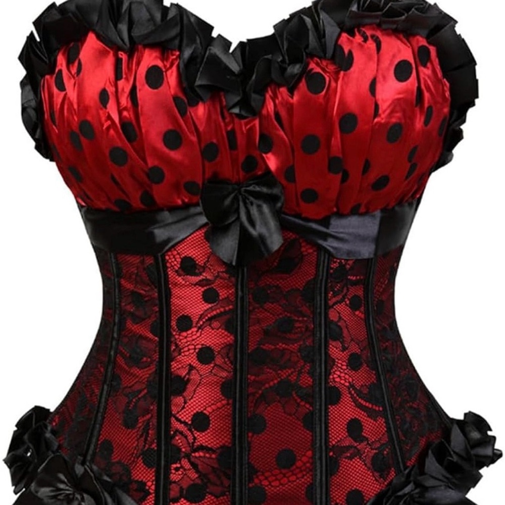 Elegant Red & Black Corset Dress. Halloween, Steam Punk, Saloon Girl, Wild West